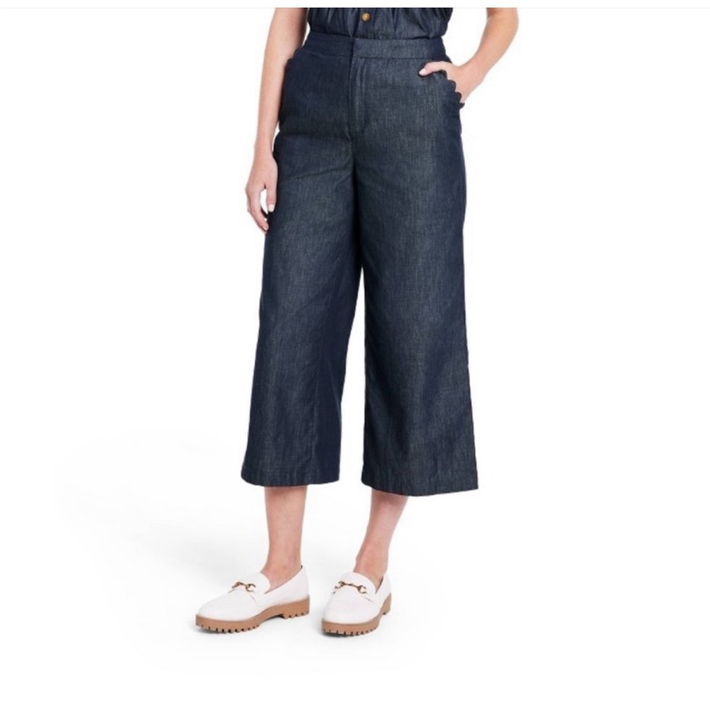 NWT Kika Vargas x Target Indigo Wide Leg Scallop Edge Pocket Cropped Pants